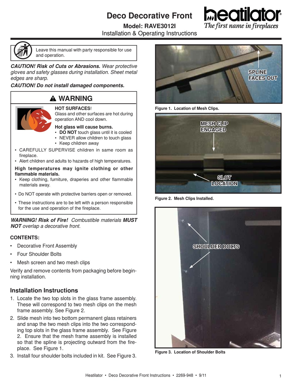 HEATILATOR RAVE3012I INSTALLATION & OPERATING INSTRUCTIONS Pdf Download