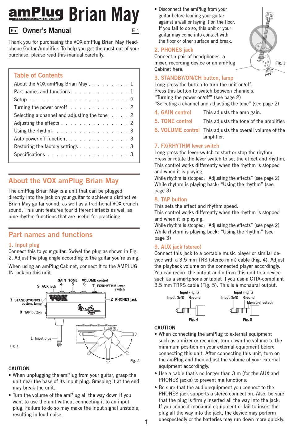 Vox Amplification Amplug Brian May User Manual Pdf Download Manualslib