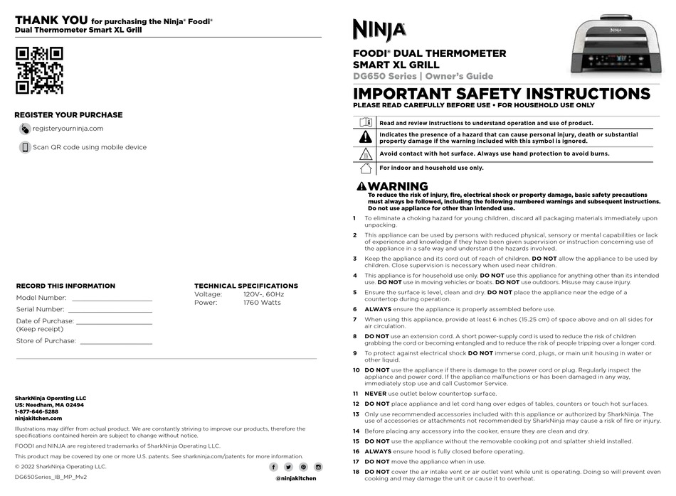 NINJA Foodi DG651Q Series Dual Thermometer User Guide