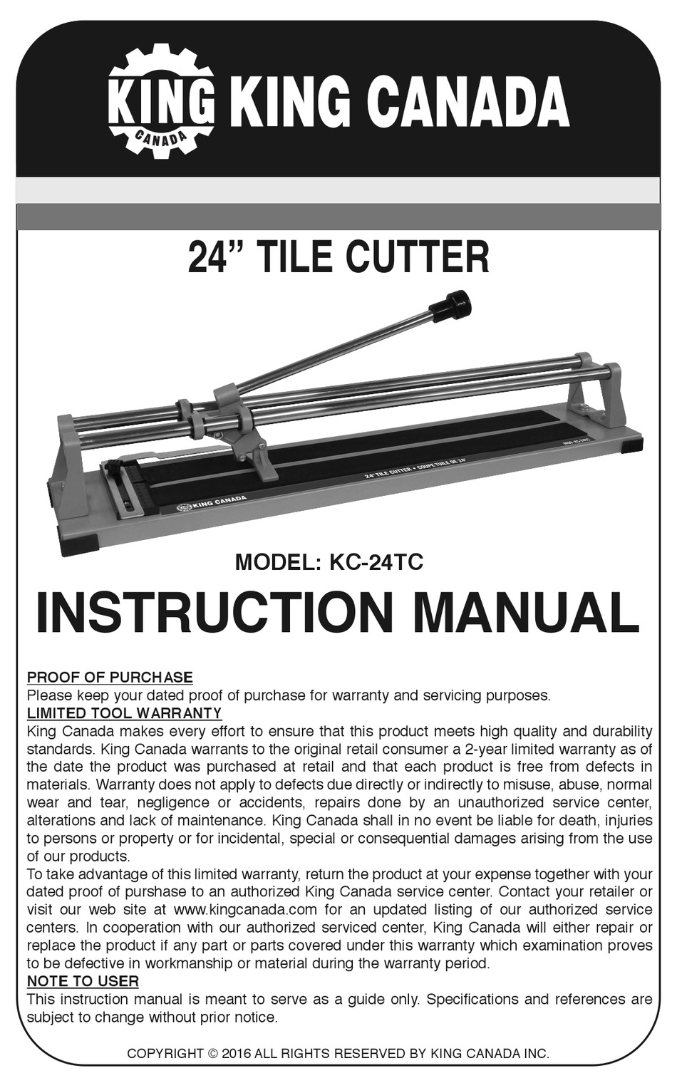KING CANADA KC24TC INSTRUCTION MANUAL Pdf Download ManualsLib