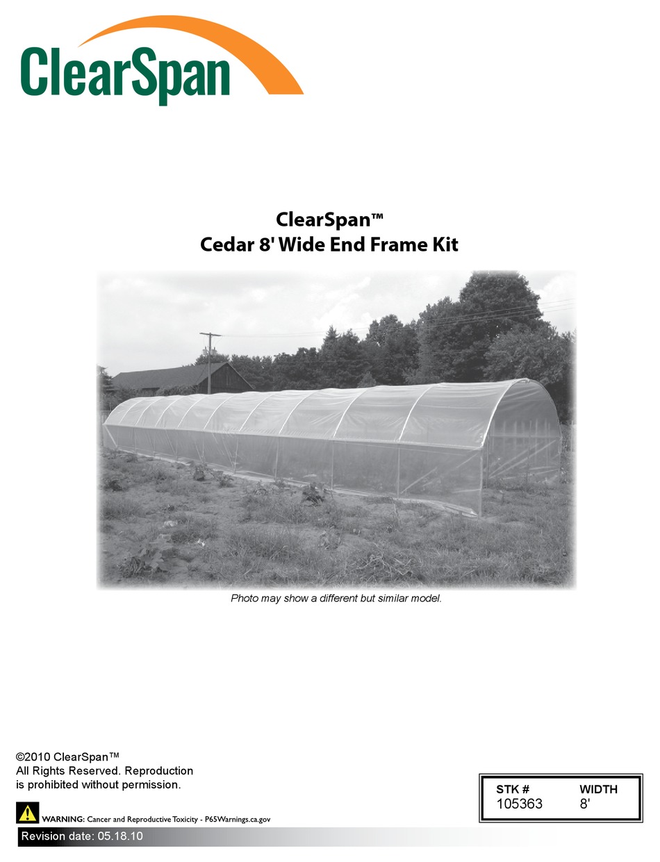 CLEARSPAN CEDAR 8' WIDE END FRAME KIT MANUAL Pdf Download ManualsLib
