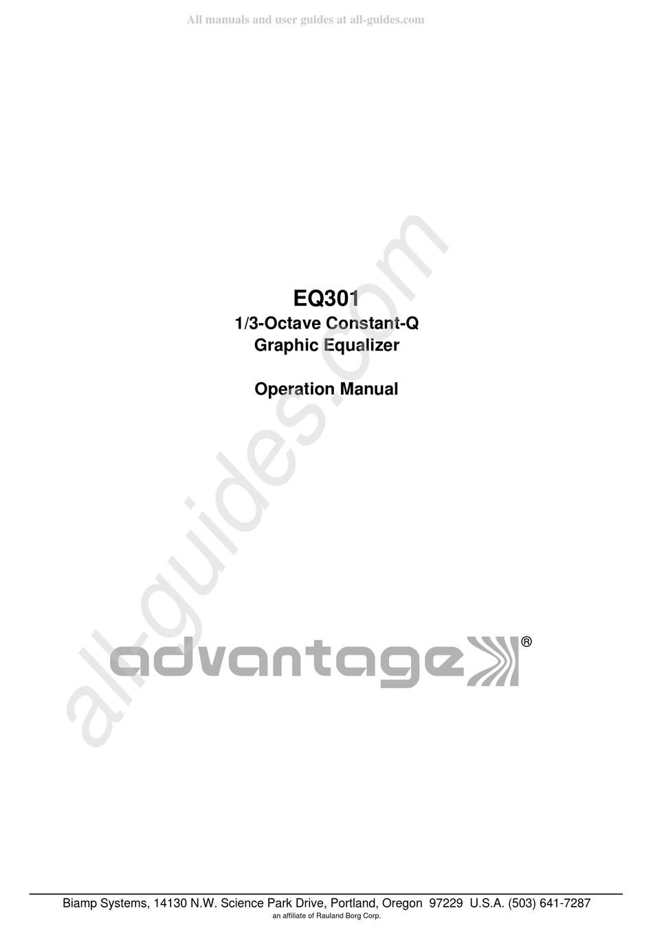 BIAMP ADVANTAGE EQ301 OPERATION MANUAL Pdf Download | ManualsLib