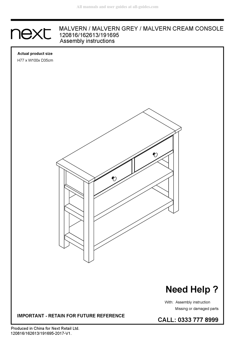 NEXT MALVERN 120816 ASSEMBLING INSTRUCTIONS Pdf Download ManualsLib