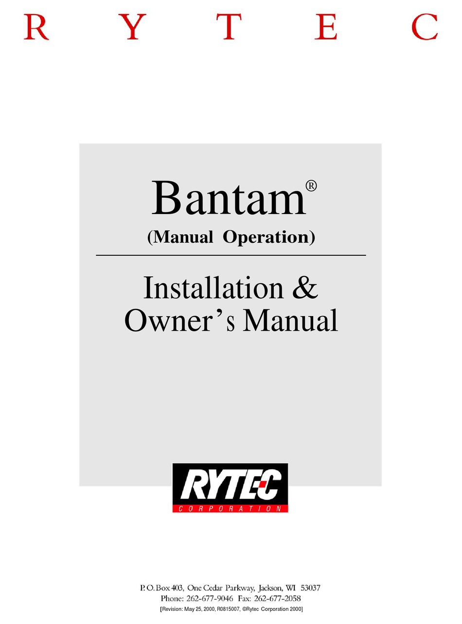 RYTEC BANTAM INSTALLATION & OWNER