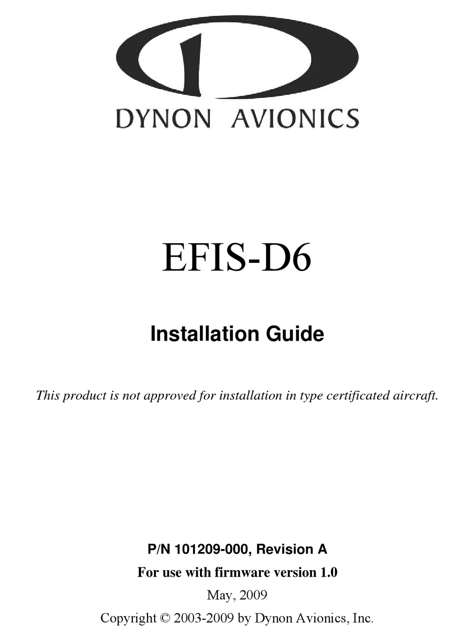 DYNON AVIONICS EFIS-D6 INSTALLATION MANUAL Pdf Download | ManualsLib