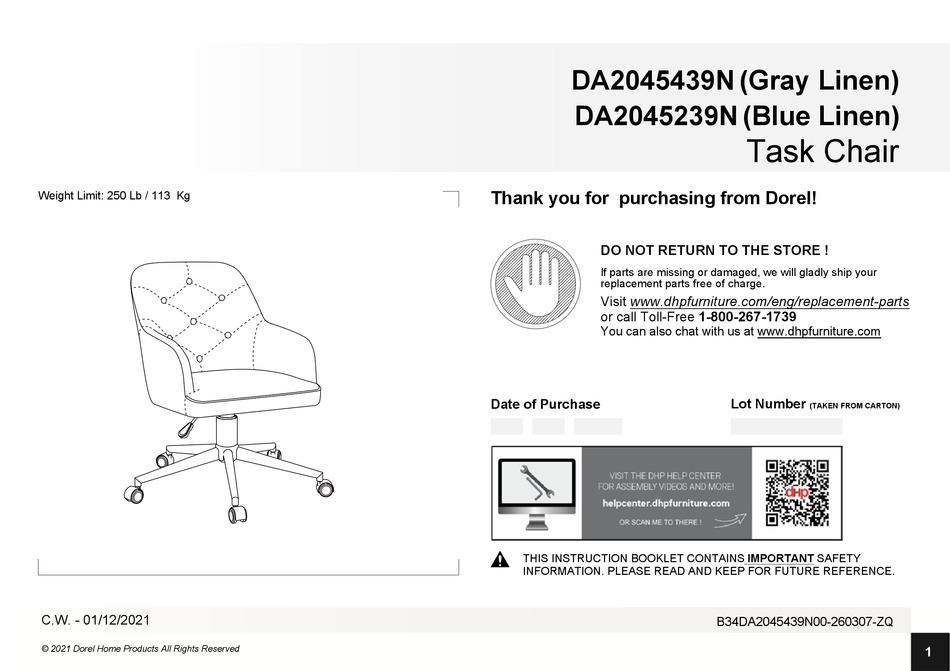 DOREL HOME PRODUCTS DA2045439N INSTRUCTION BOOKLET Pdf Download