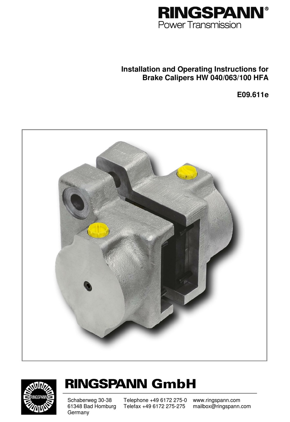 RINGSPANN HW 040 HFA INSTALLATION AND OPERATING INSTRUCTIONS MANUAL Pdf