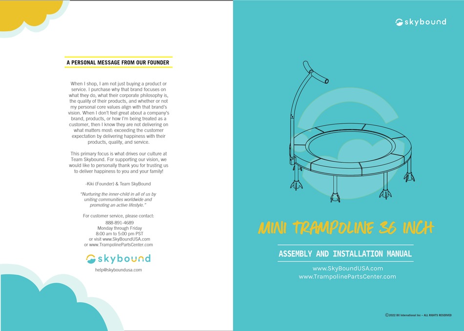 SKYBOUND MINI TRAMPOLINE 36 INCH ASSEMBLY AND INSTALLATION MANUAL Pdf