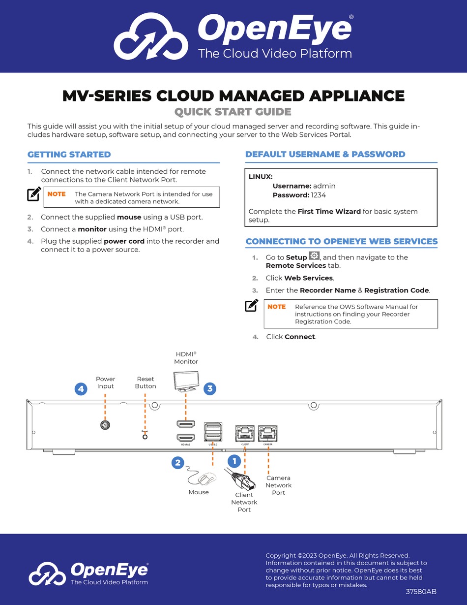 OPENEYE MV SERIES QUICK START MANUAL Pdf Download ManualsLib