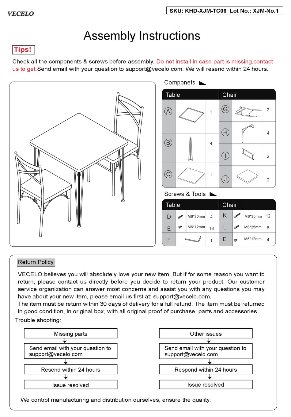 VECELO KHDXJMTC06 ASSEMBLY INSTRUCTIONS Pdf Download ManualsLib