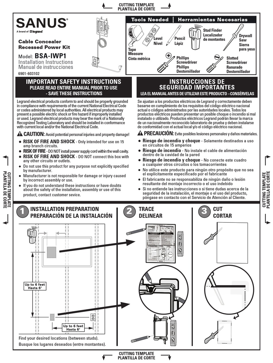 LEGRAND SANUS BSAIWP1 INSTALLATION INSTRUCTIONS Pdf Download ManualsLib