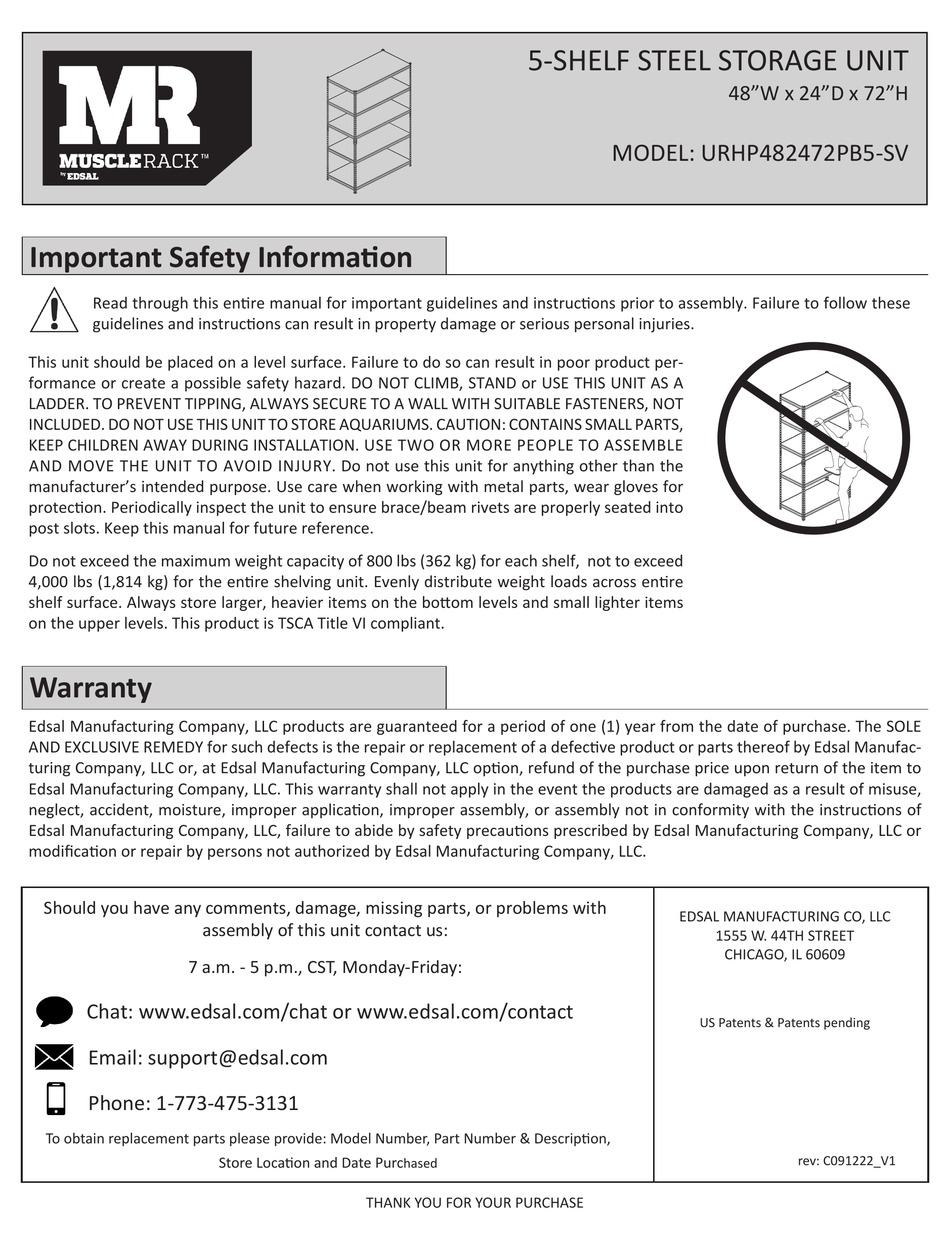 EDSAL MUSCLE RACK URHP482472PB5SV MANUAL Pdf Download ManualsLib
