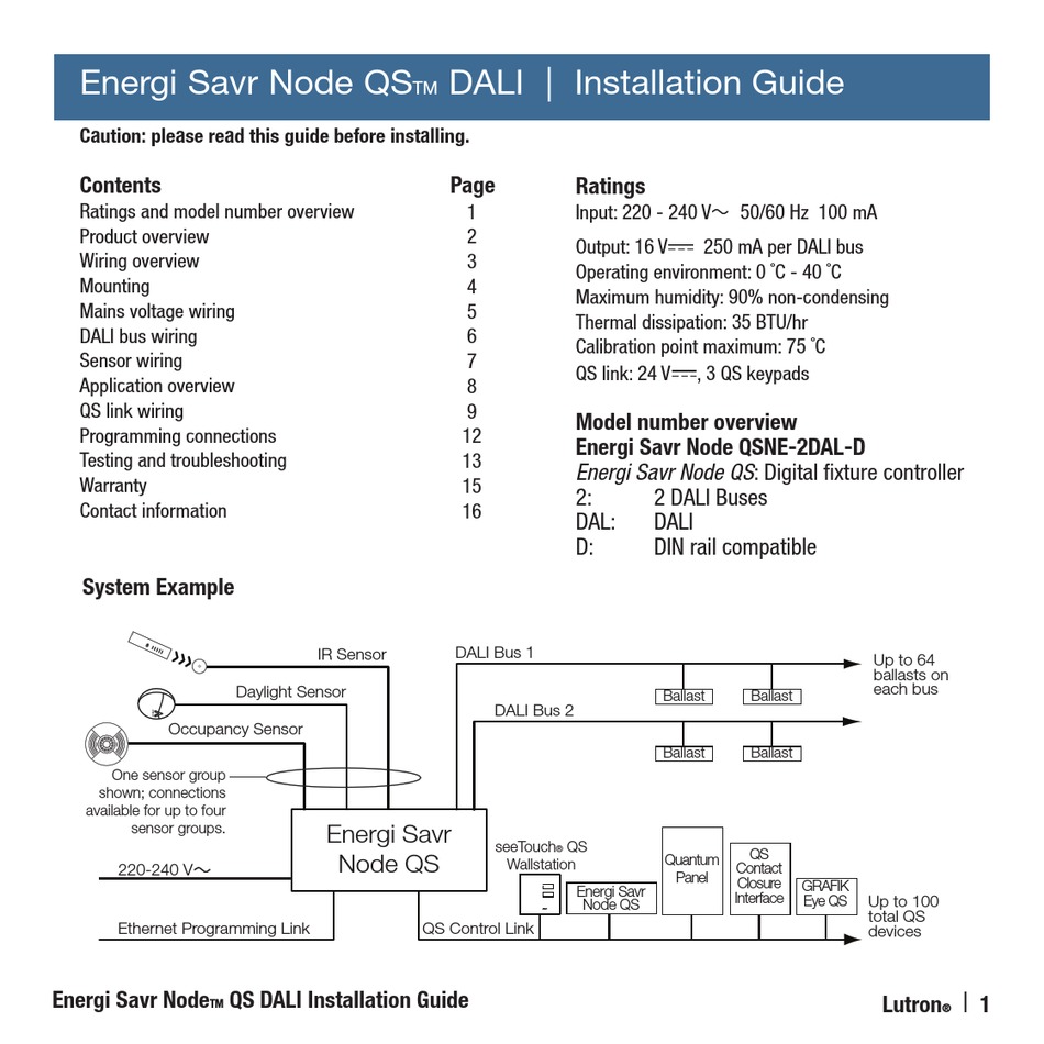 Lutron Electronics Energi Savr Node Qs Dali Installation Manual Pdf Download Manualslib