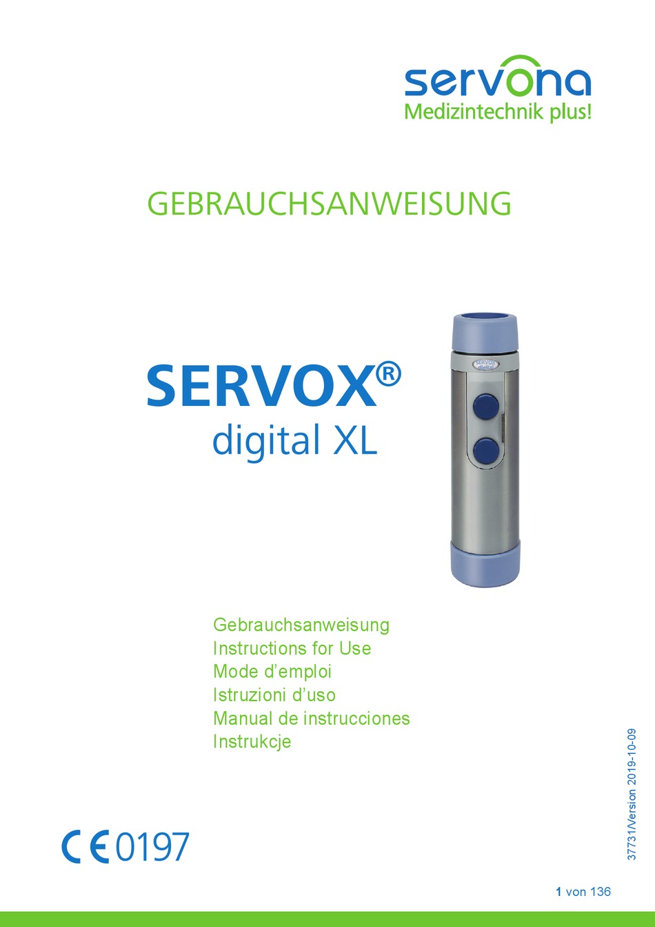 SERVONA SERVOX DIGITAL XL INSTRUCTIONS FOR USE MANUAL Pdf Download
