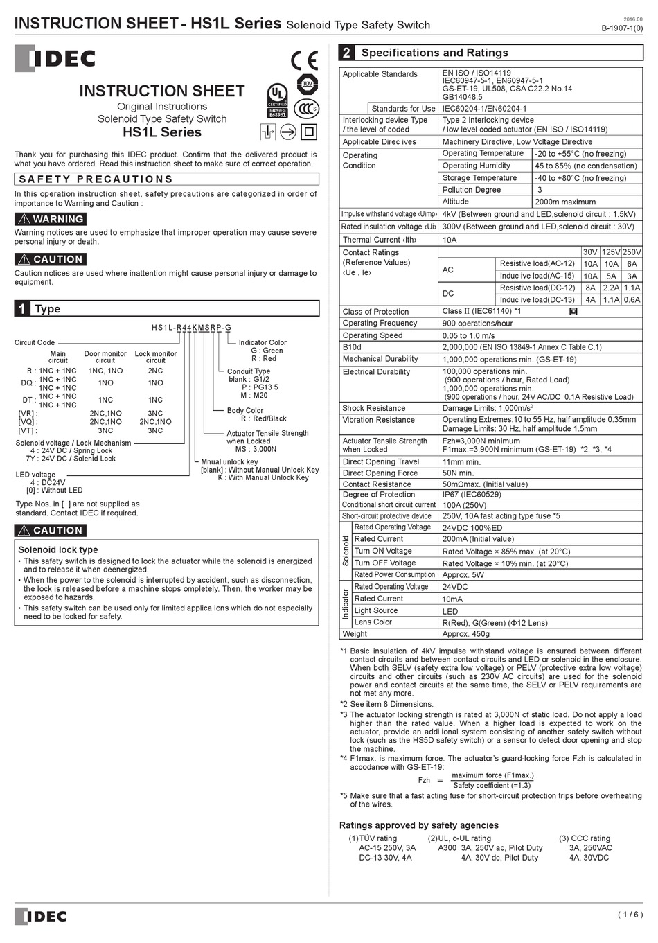 idec-hs1l-series-instruction-sheet-pdf-download-manualslib