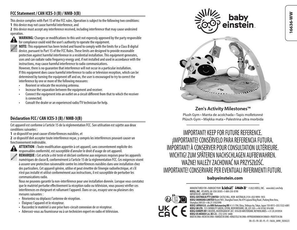 BABY EINSTEIN ZEN'S ACTIVITY MILESTONES 16636WW MANUAL Pdf Download