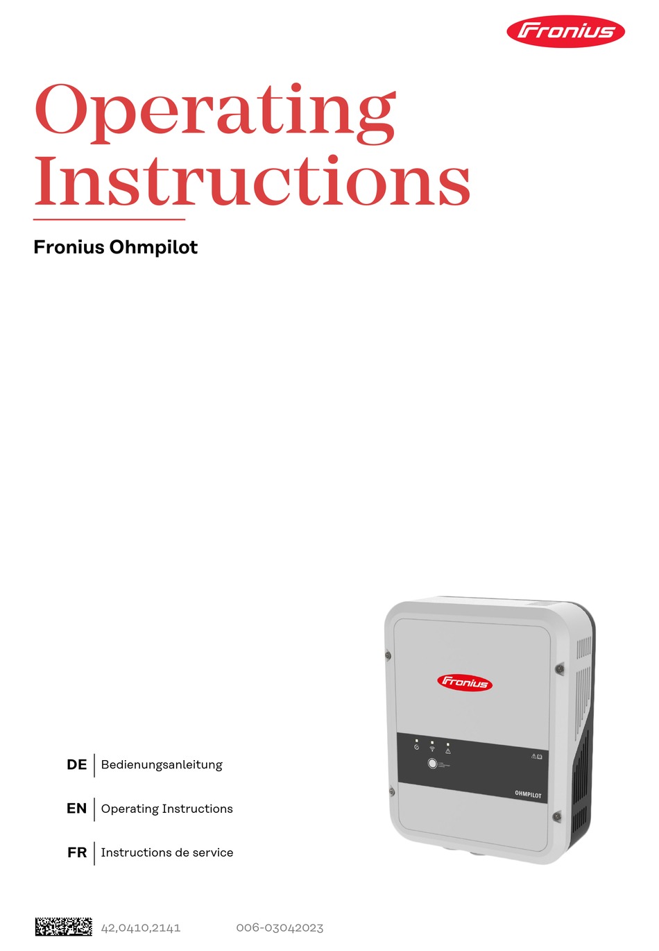 FRONIUS OHMPILOT OPERATING INSTRUCTIONS MANUAL Pdf Download ManualsLib