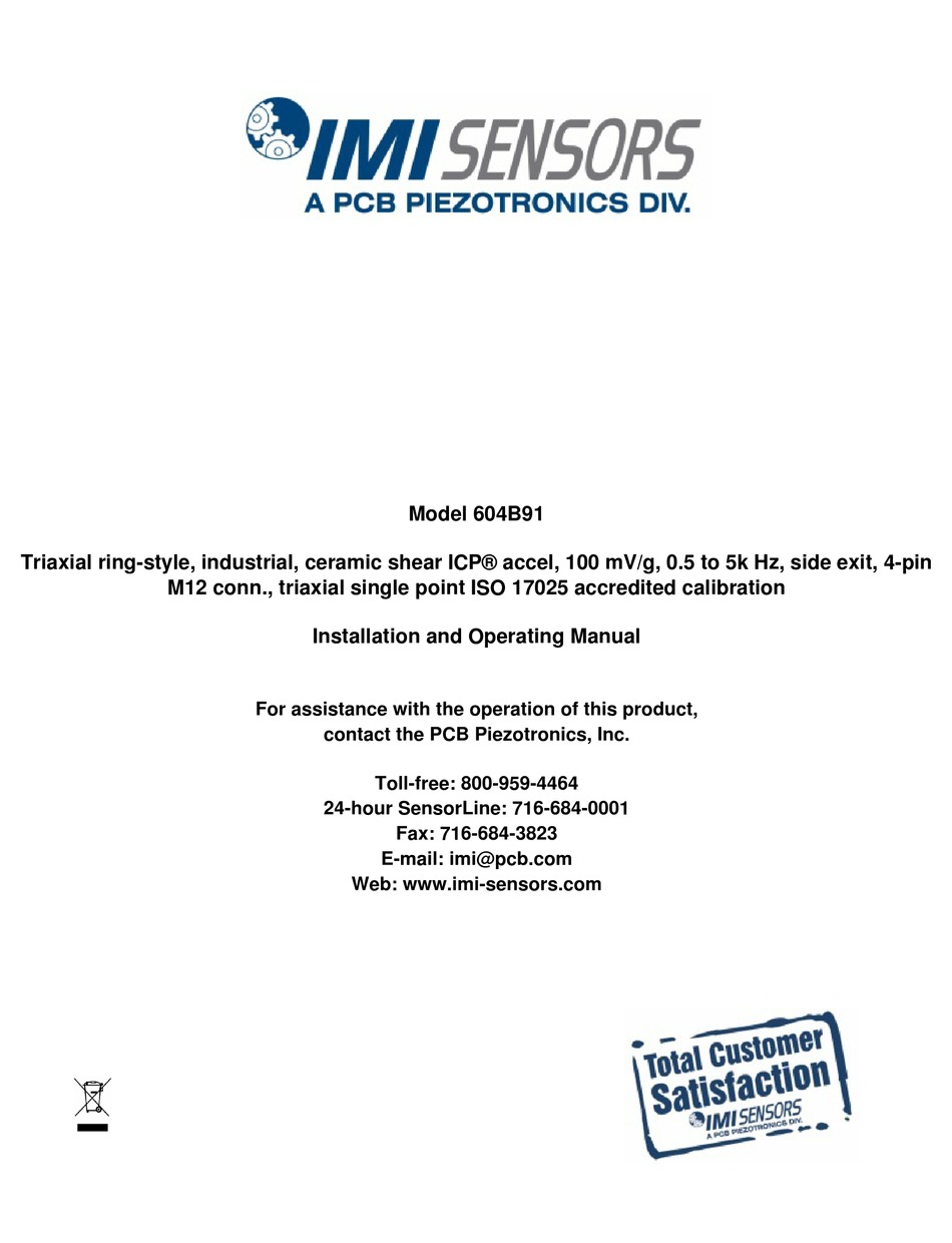 PCB PIEZOTRONICS IMI SENSORS 604B91 INSTALLATION AND OPERATING MANUAL ...