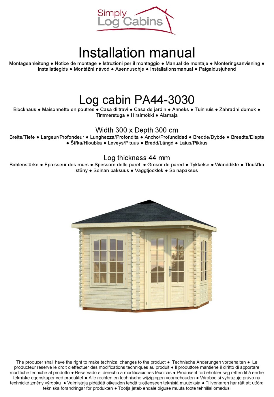 SIMPLY LOG CABINS PA443030 INSTALLATION MANUAL Pdf Download ManualsLib