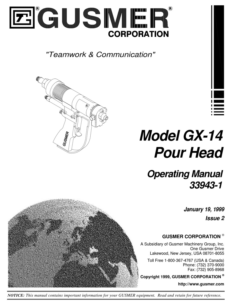 Gusmer Gx 14 Operating Manual Pdf Download Manualslib