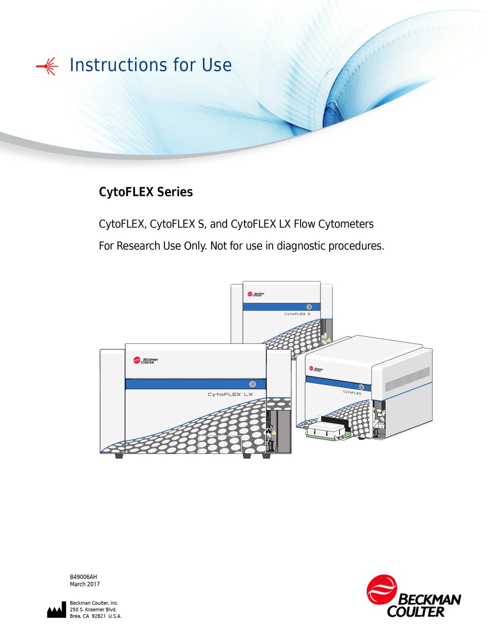 BECKMAN COULTER CYTOFLEX SERIES INSTRUCTIONS FOR USE MANUAL Pdf