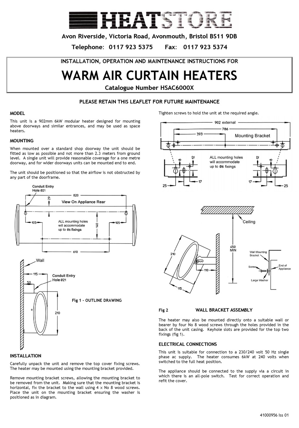 HEATSTORE HSAC6000X INSTALLATION, OPERATION AND MAINTENANCE