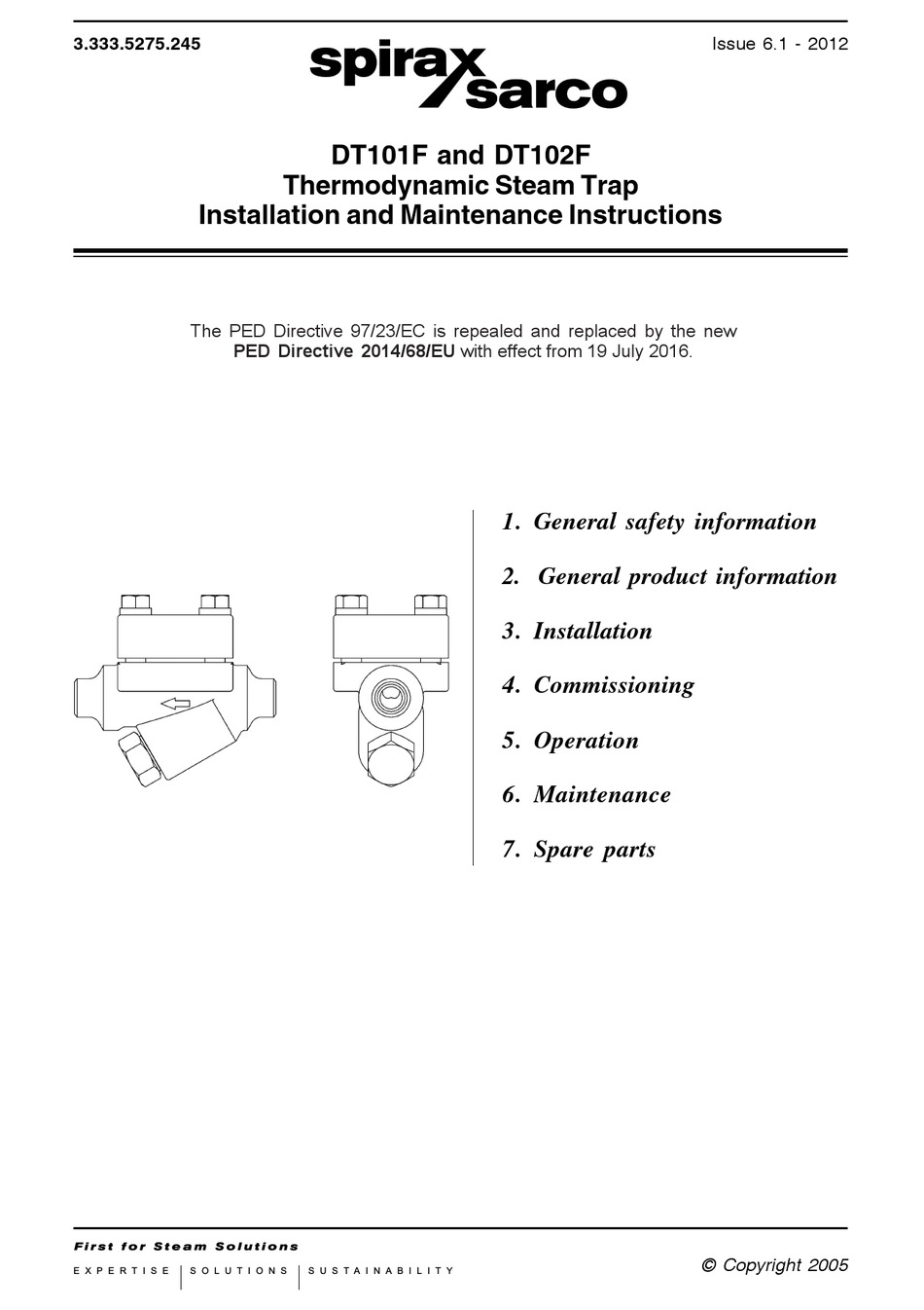 SPIRAX SARCO DT101F INSTALLATION AND MAINTENANCE INSTRUCTIONS MANUAL