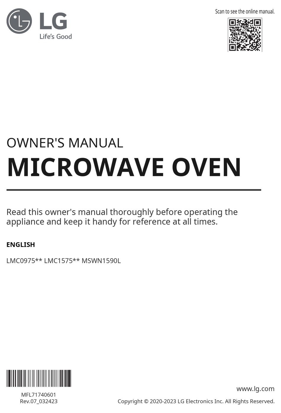 LG MSWN1590L OWNER'S MANUAL Pdf Download ManualsLib