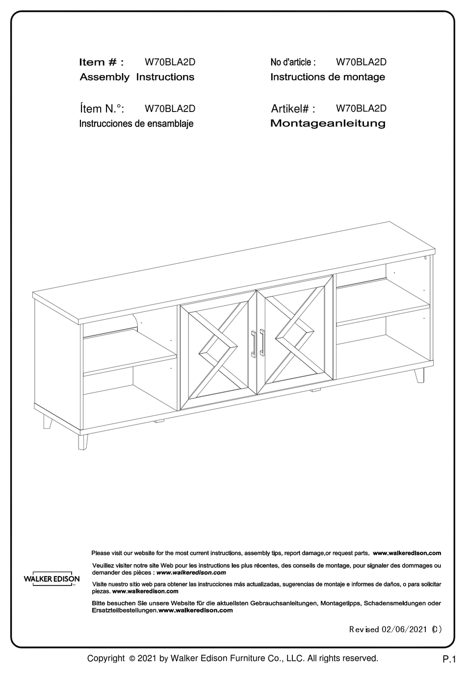 WALKER EDISON W70BLA2D ASSEMBLY INSTRUCTIONS MANUAL Pdf Download