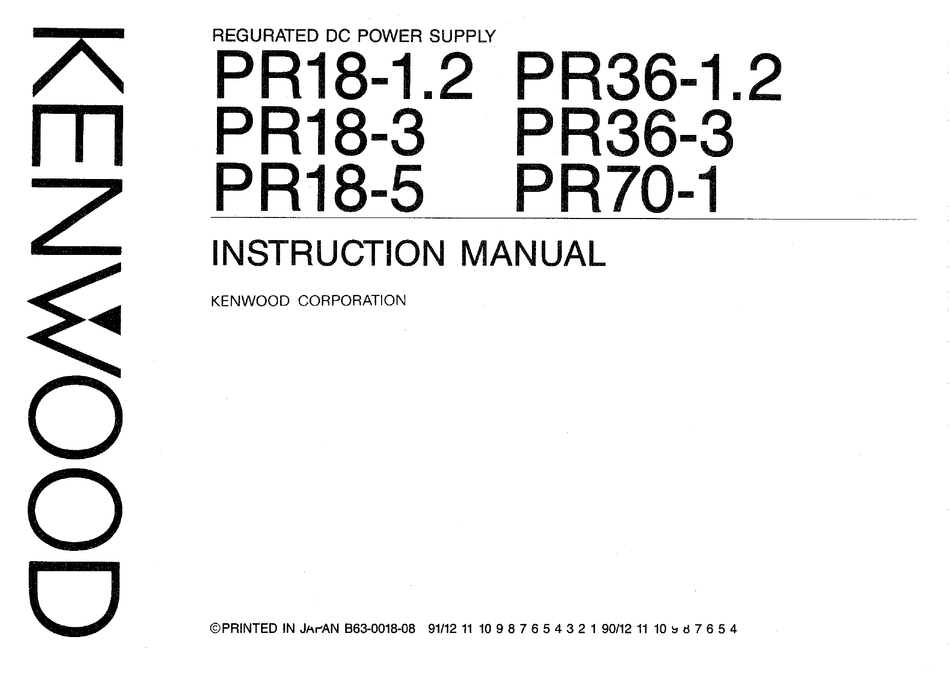 KENWOOD PR18-1.2 INSTRUCTION MANUAL Pdf Download | ManualsLib