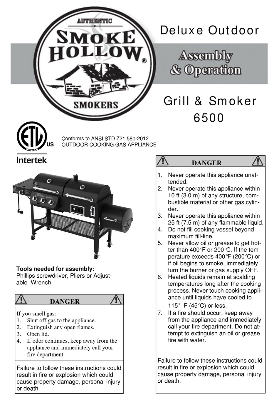 SMOKE HOLLOW 6500 ASSEMBLY AND OPERATION MANUAL Pdf Download ManualsLib