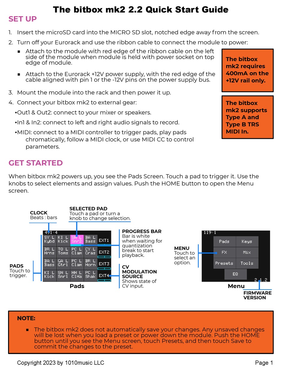 1010MUSIC BITBOX MK2 QUICK START MANUAL Pdf Download ManualsLib