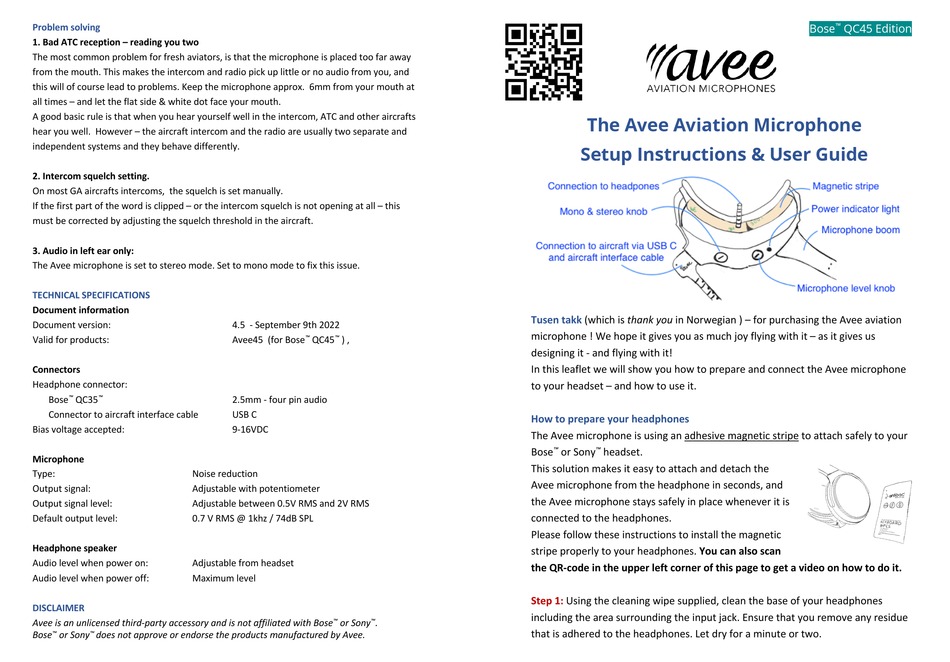 AVEE BOSE QC45 EDITION SETUP INSTRUCTIONS & USER MANUAL Pdf Download