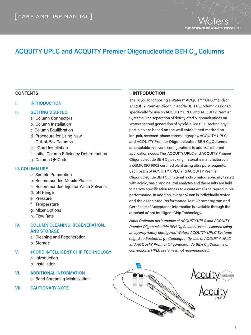 WATERS ACQUITY UPLC CARE AND USE MANUAL Pdf Download | ManualsLib