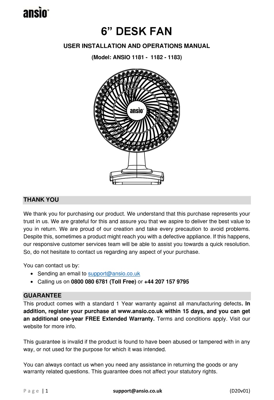 ANSIO 1181 USER INSTALLATION AND OPERATION MANUAL Pdf Download ManualsLib