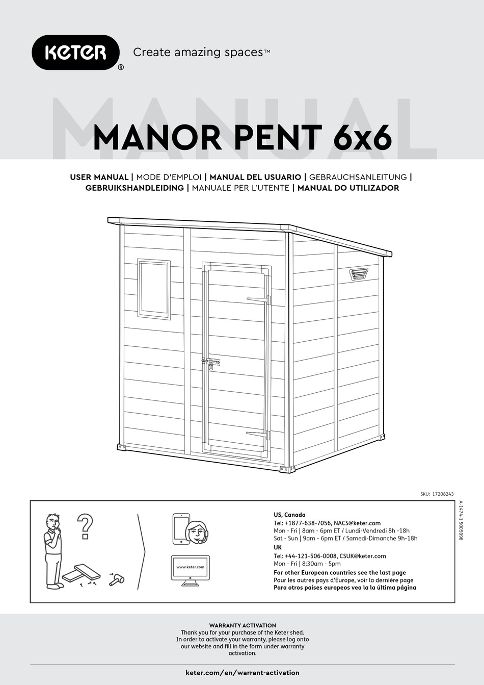 KETER MANOR PENT 6X6 USER MANUAL Pdf Download ManualsLib