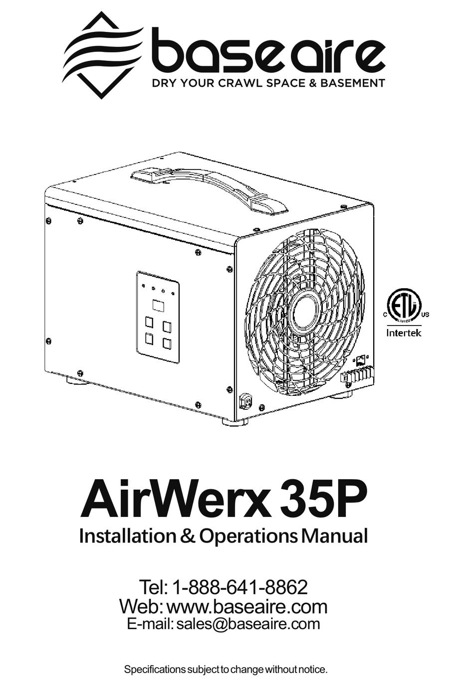 base-aire-airwerx-35p-installation-operation-manual-pdf-download