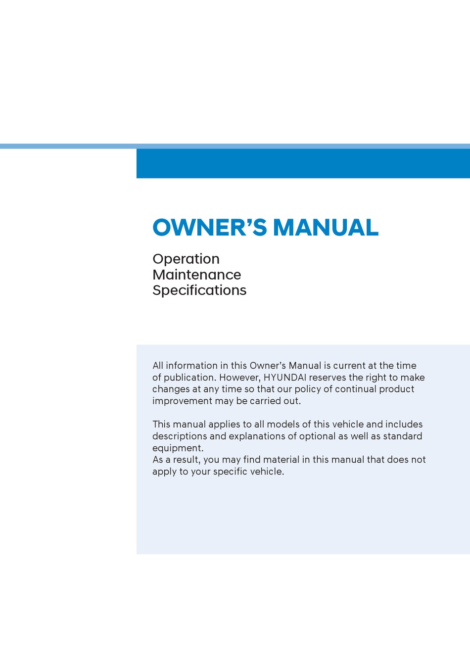 HYUNDAI SANTA CRUZ OWNER'S MANUAL Pdf Download ManualsLib