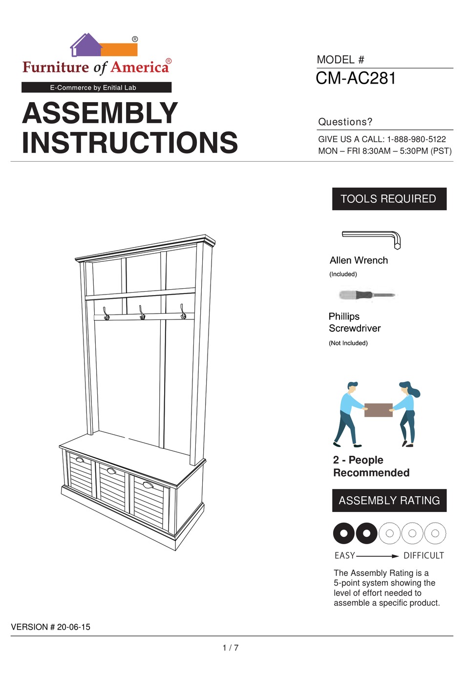 FURNITURE OF AMERICA CMAC281 ASSEMBLY INSTRUCTIONS MANUAL Pdf Download