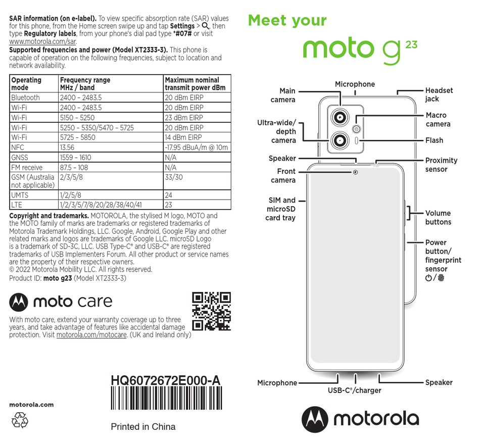 MOTOROLA MOTO G23 QUICK START MANUAL Pdf Download ManualsLib