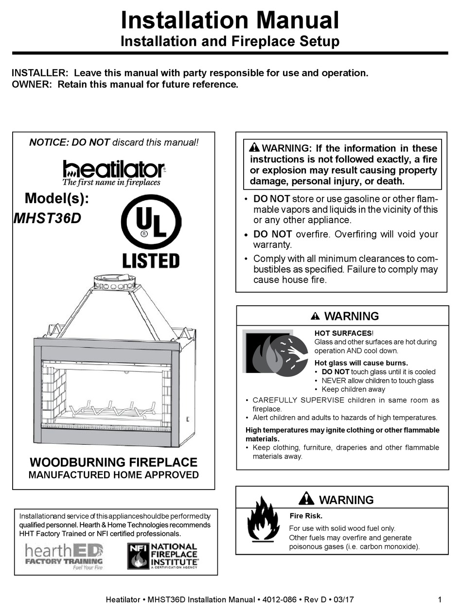 HEATILATOR MHST36D INSTALLATION MANUAL Pdf Download ManualsLib