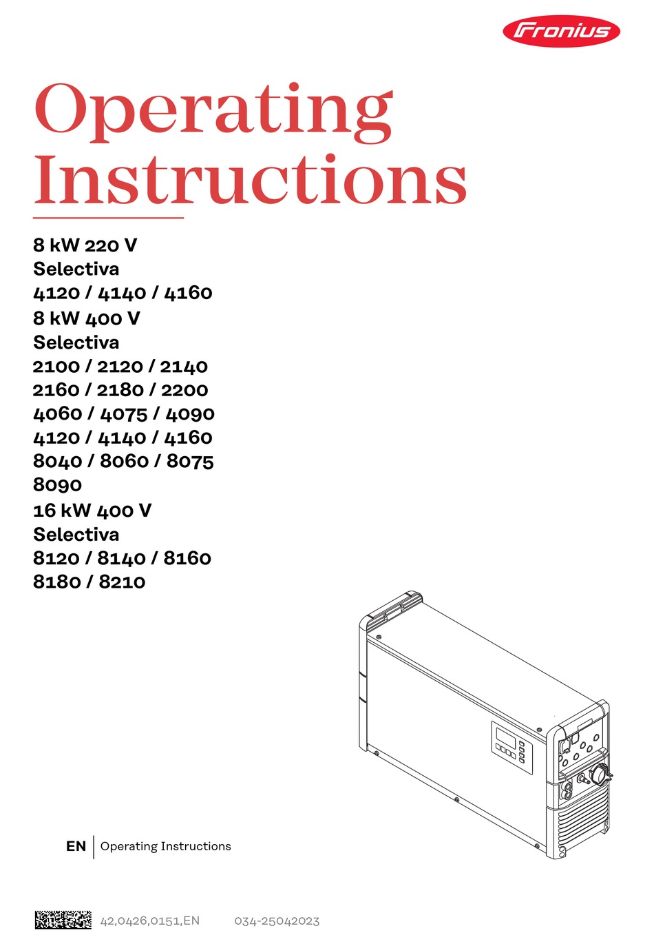 FRONIUS SELECTIVA 4120 OPERATING INSTRUCTIONS MANUAL Pdf Download