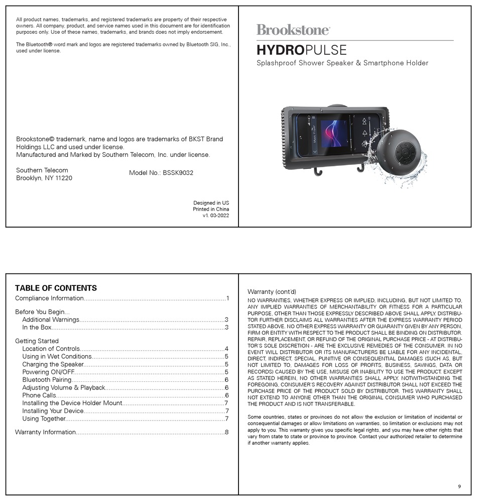 BROOKSTONE HYDROPULSE BSSK9032 MANUAL Pdf Download ManualsLib