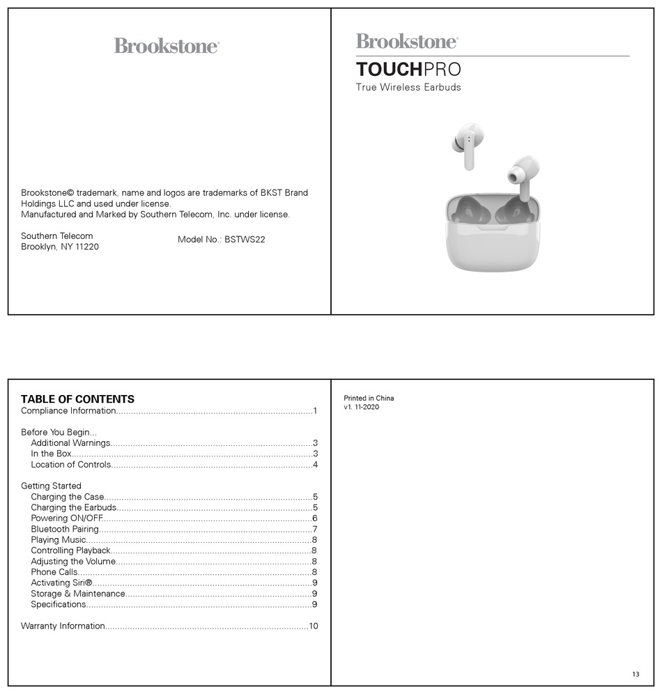 BROOKSTONE TOUCHPRO BSTWS22 MANUAL Pdf Download ManualsLib