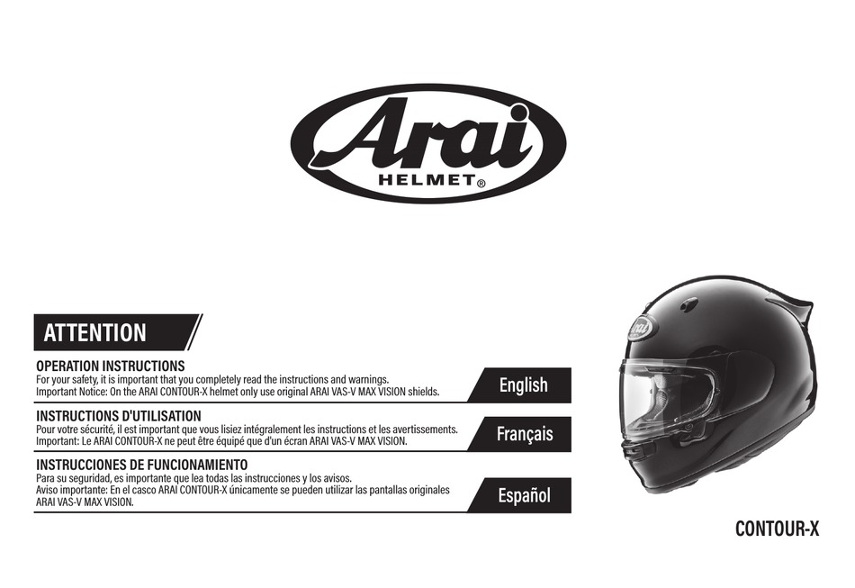 ARAI HELMET CONTOURX OPERATION INSTRUCTIONS MANUAL Pdf Download