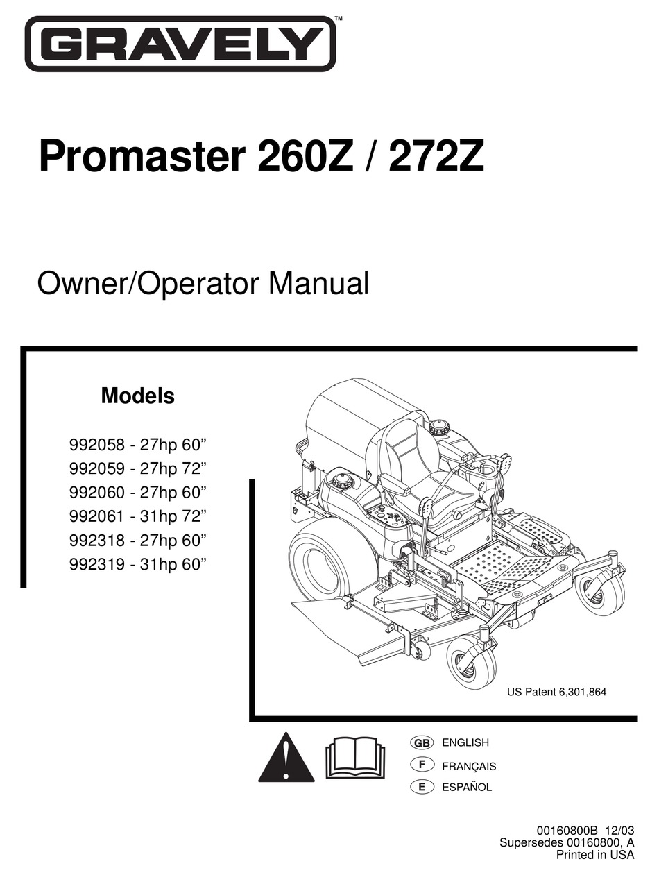 GRAVELY PROMASTER 260Z OWNER