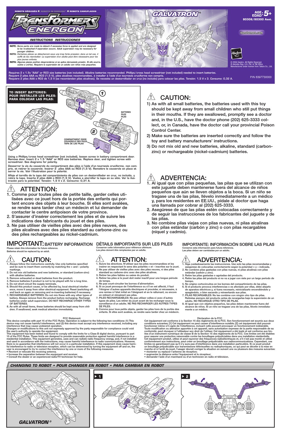 HASBRO TRANSFORMERS ENERGON GALVATRON INSTRUCTIONS Pdf Download
