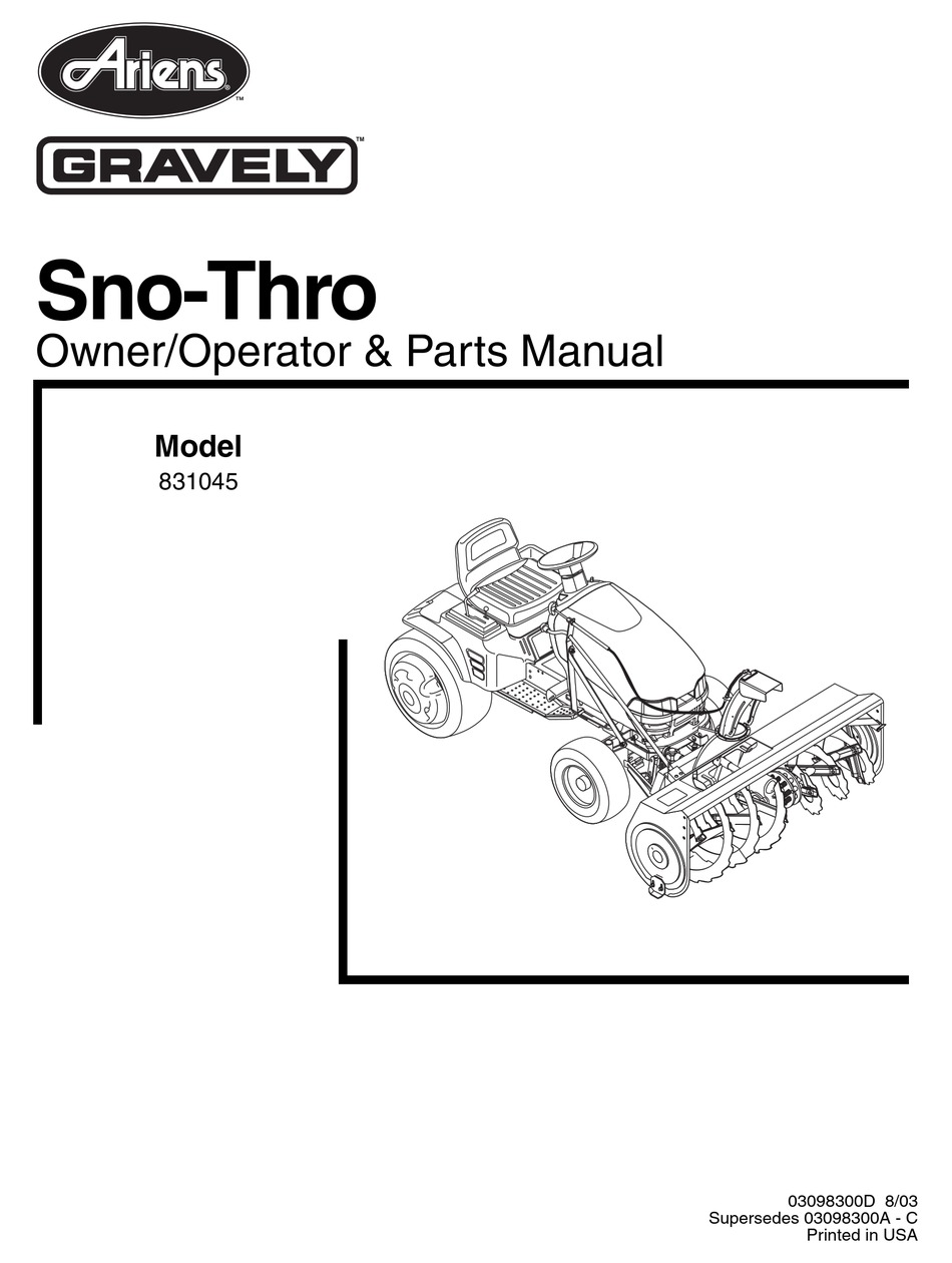 Ariens Gravely Sno Thro Owner Operator Parts Manual Pdf Download Manualslib