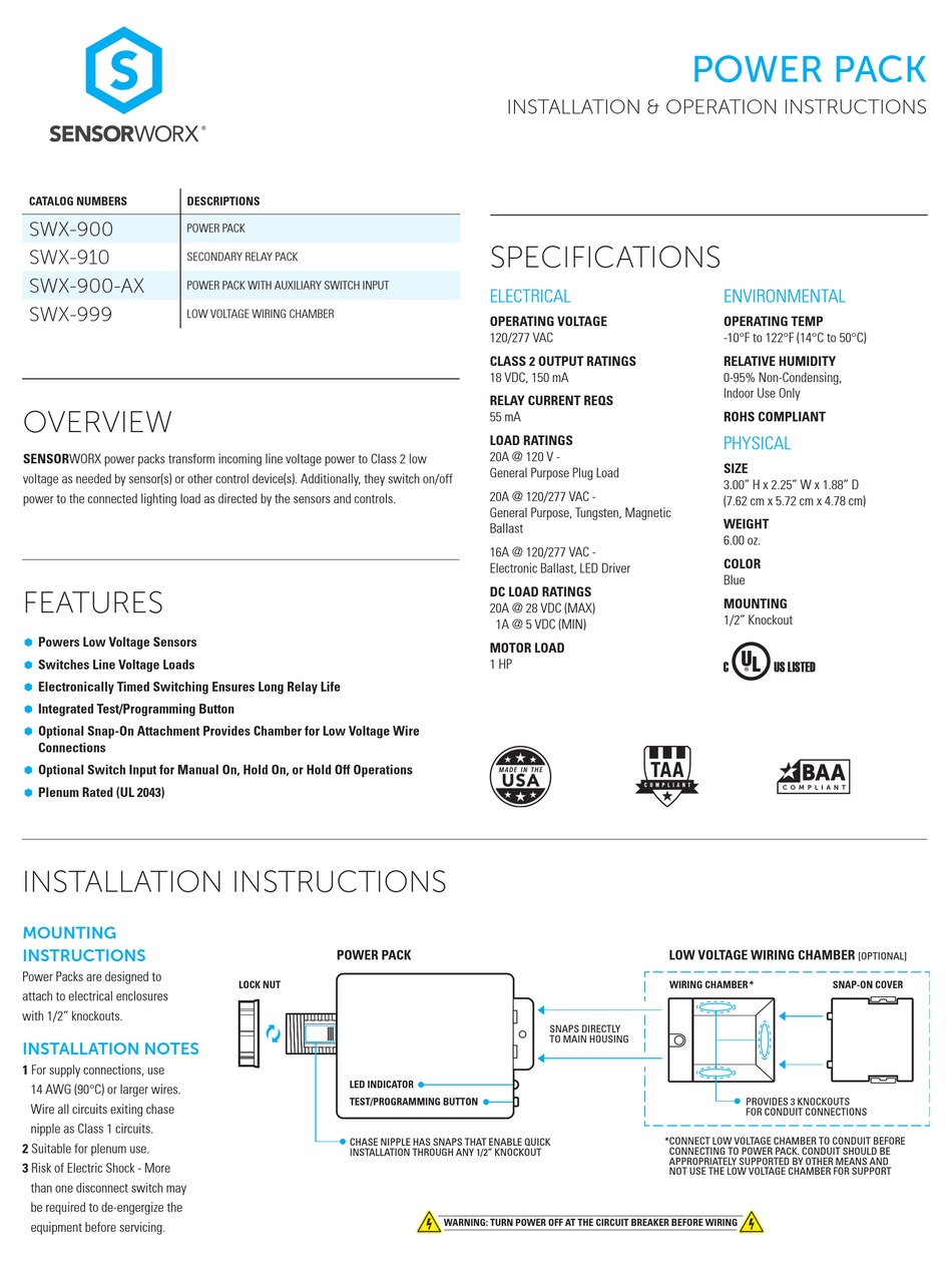 SENSORWORX SWX 900 INSTALLATION OPERATION INSTRUCTIONS Pdf