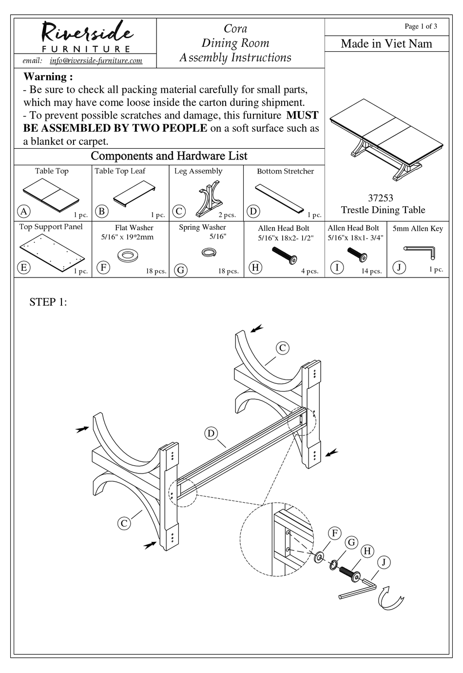 RIVERSIDE FURNITURE CORA DINING ROOM 37253 ASSEMBLY INSTRUCTIONS Pdf